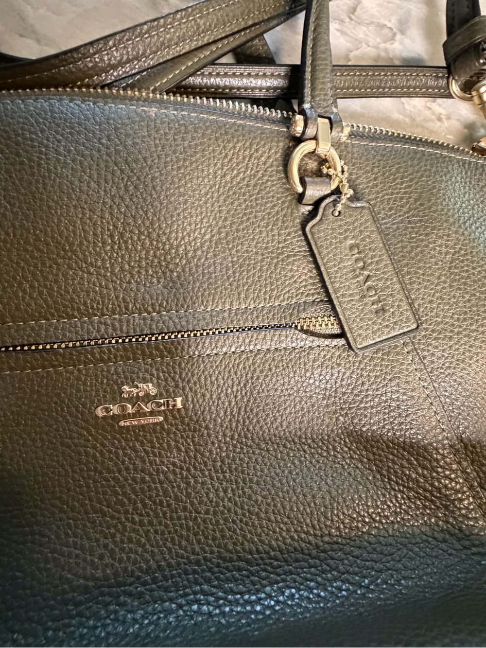 COACH Olive Green Pebbled Leather Shoulder Satchel with Crossbody Strap - Picture 9 of 9